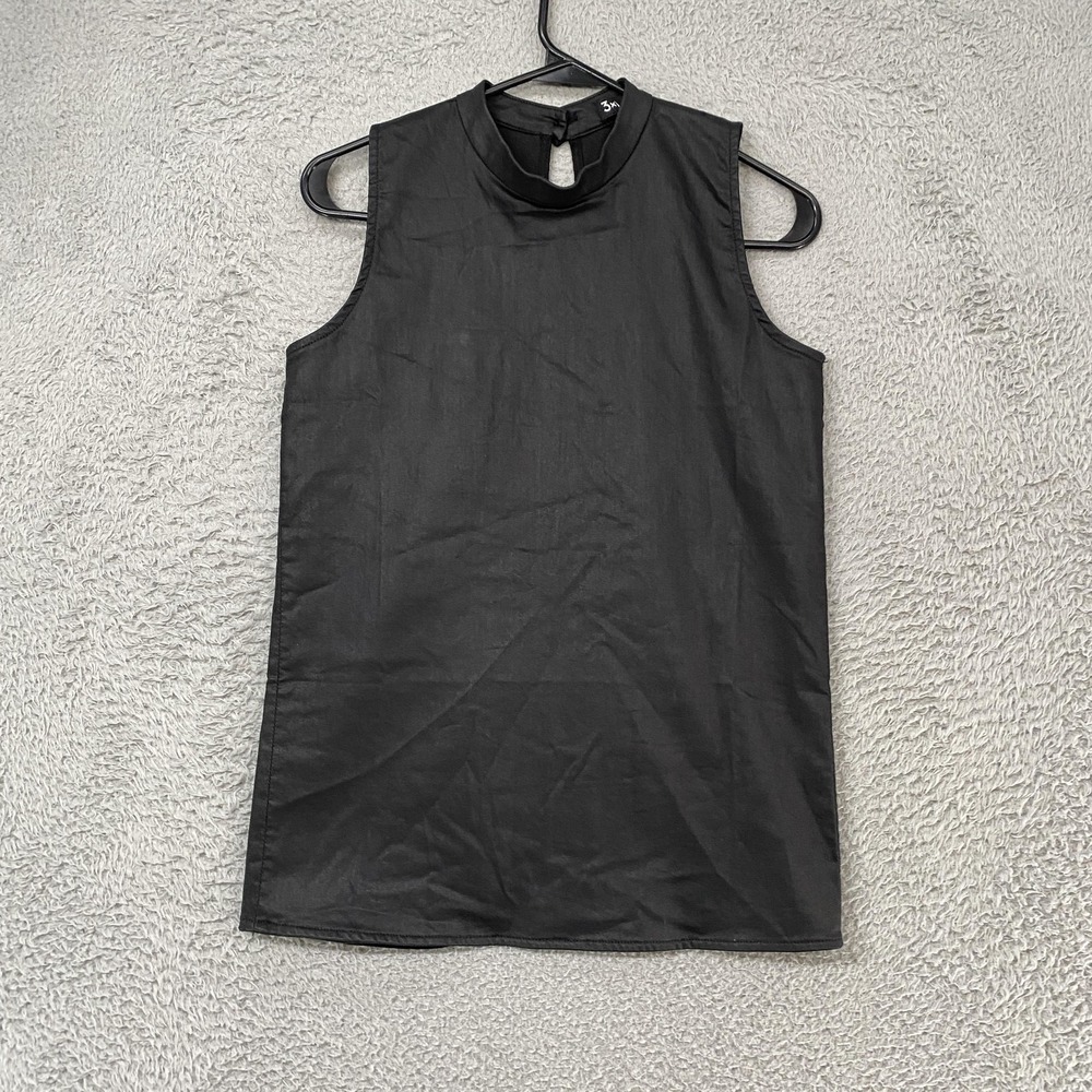 3x1 Open Back Tank Womens XS Black‎ Mock Neck Faux Leather Tank Shirt